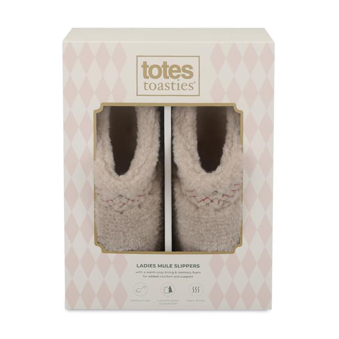 totes® Icons Ladies Borg Mule Slipper With EVA Sole Light Grey Extra Image 7